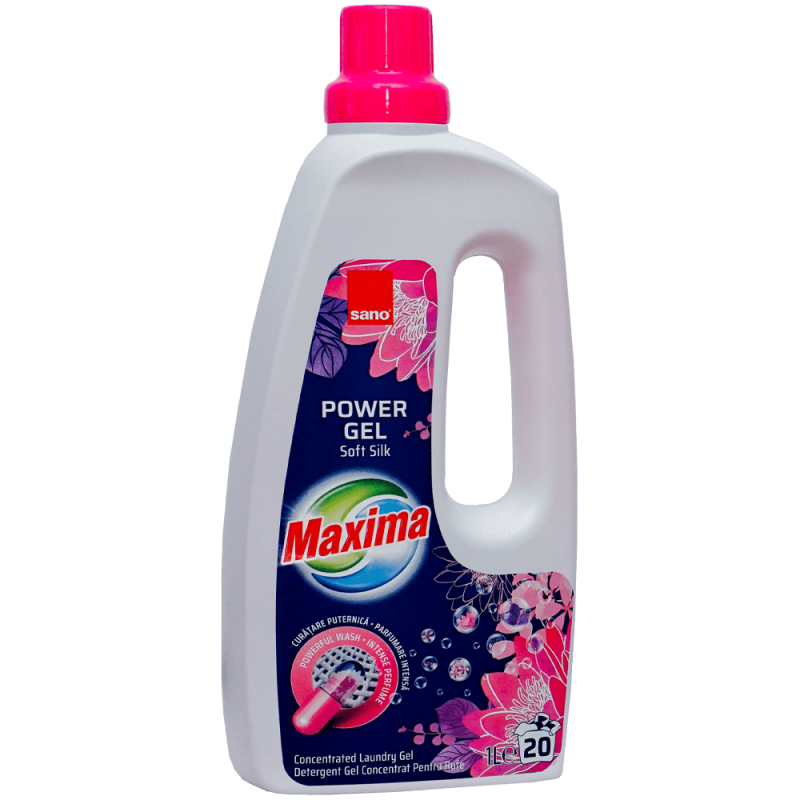 Detergent gel concentrat pentru rufe Sano Maxima Soft Silk, 20 spalari, 1 litru